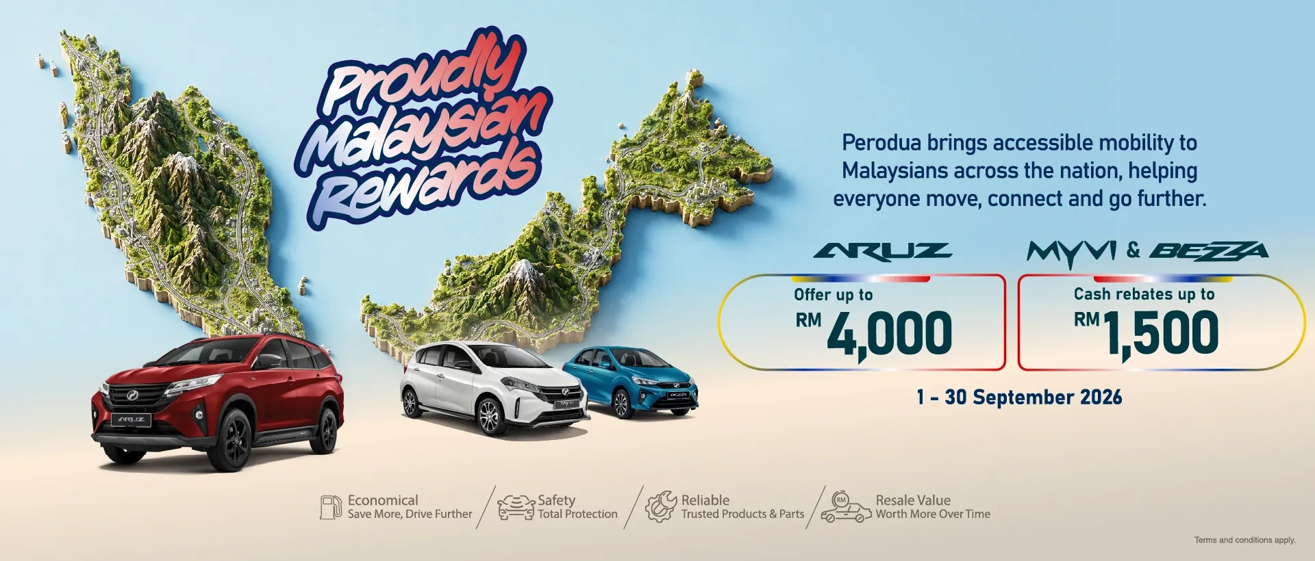 Poster Perodua: Ganjaran Malaysia: Aruz, Myvi & Bezza