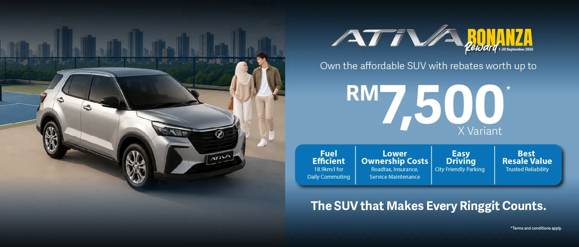 Poster Perodua: Ativa Bonanza: rebat sehingga RM7,500